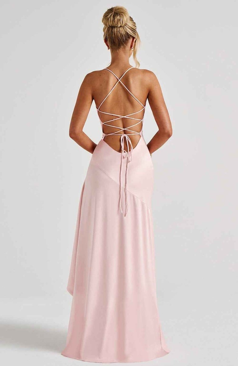 Damen Maxikleid mit Schlitz Satin Abendkleid lang - Image 13