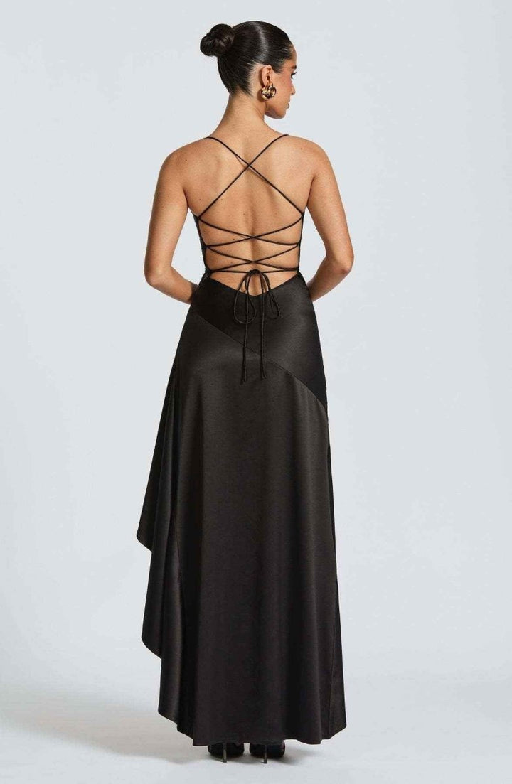 Damen Maxikleid mit Schlitz Satin Abendkleid lang - Image 9