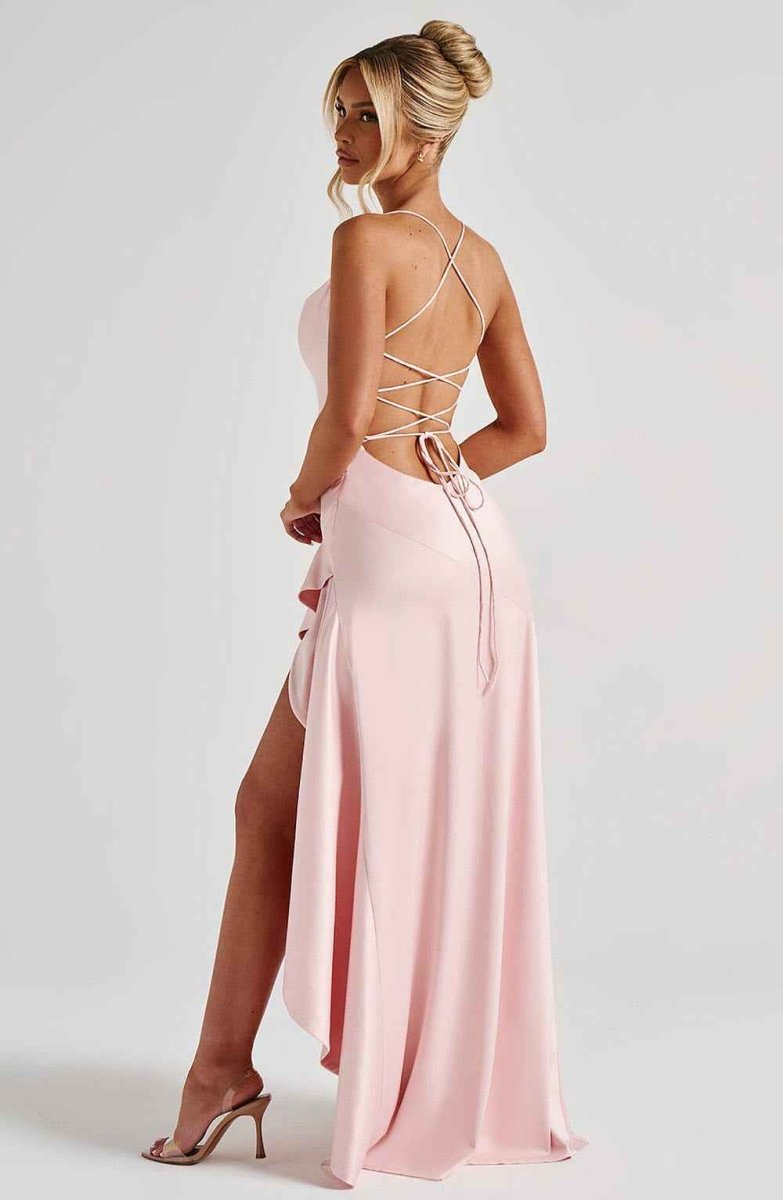 Damen Maxikleid mit Schlitz Satin Abendkleid lang - Image 12