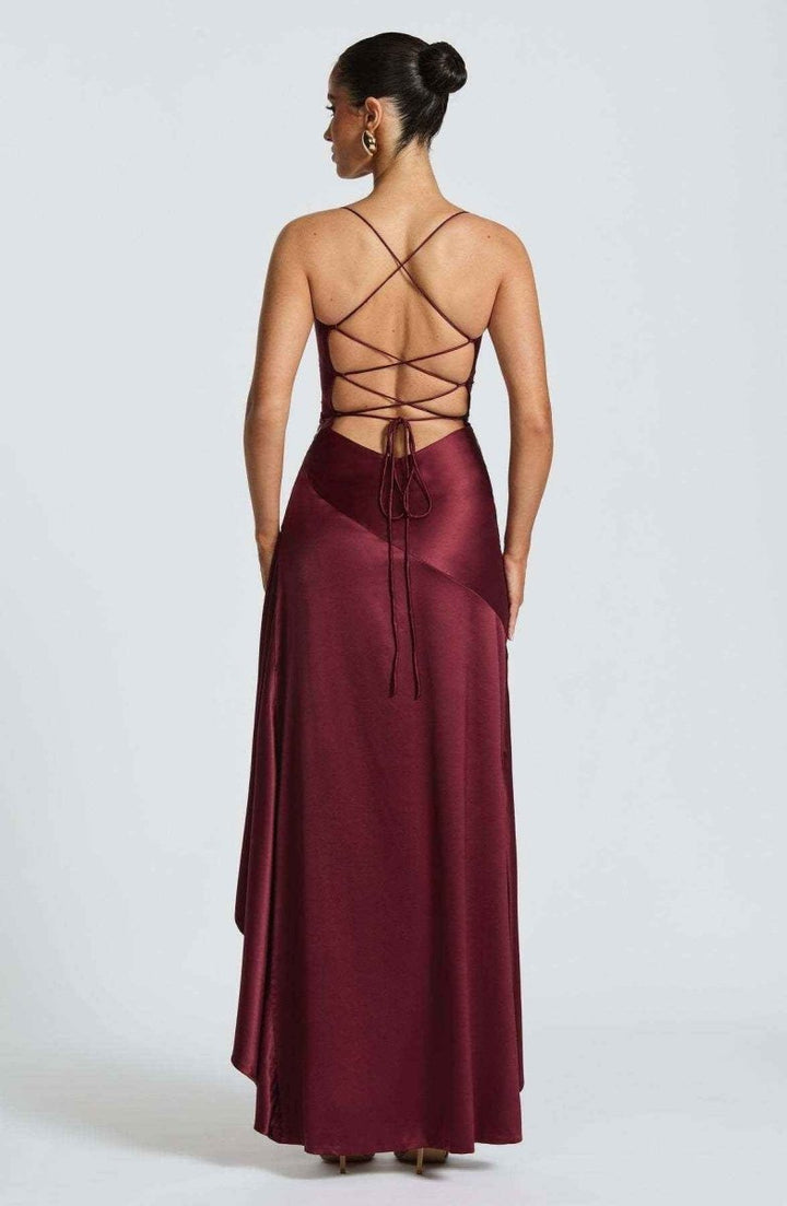 Damen Maxikleid mit Schlitz Satin Abendkleid lang - Image 11