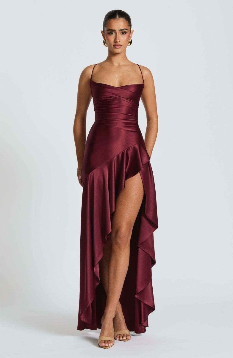 Damen Maxikleid mit Schlitz Satin Abendkleid lang - Image 10