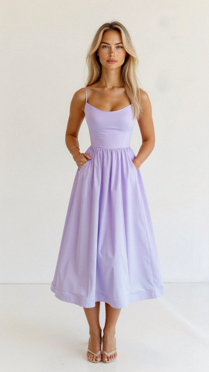 Damen Midikleid Spaghettiträger A-Linie klassisch - Image 3
