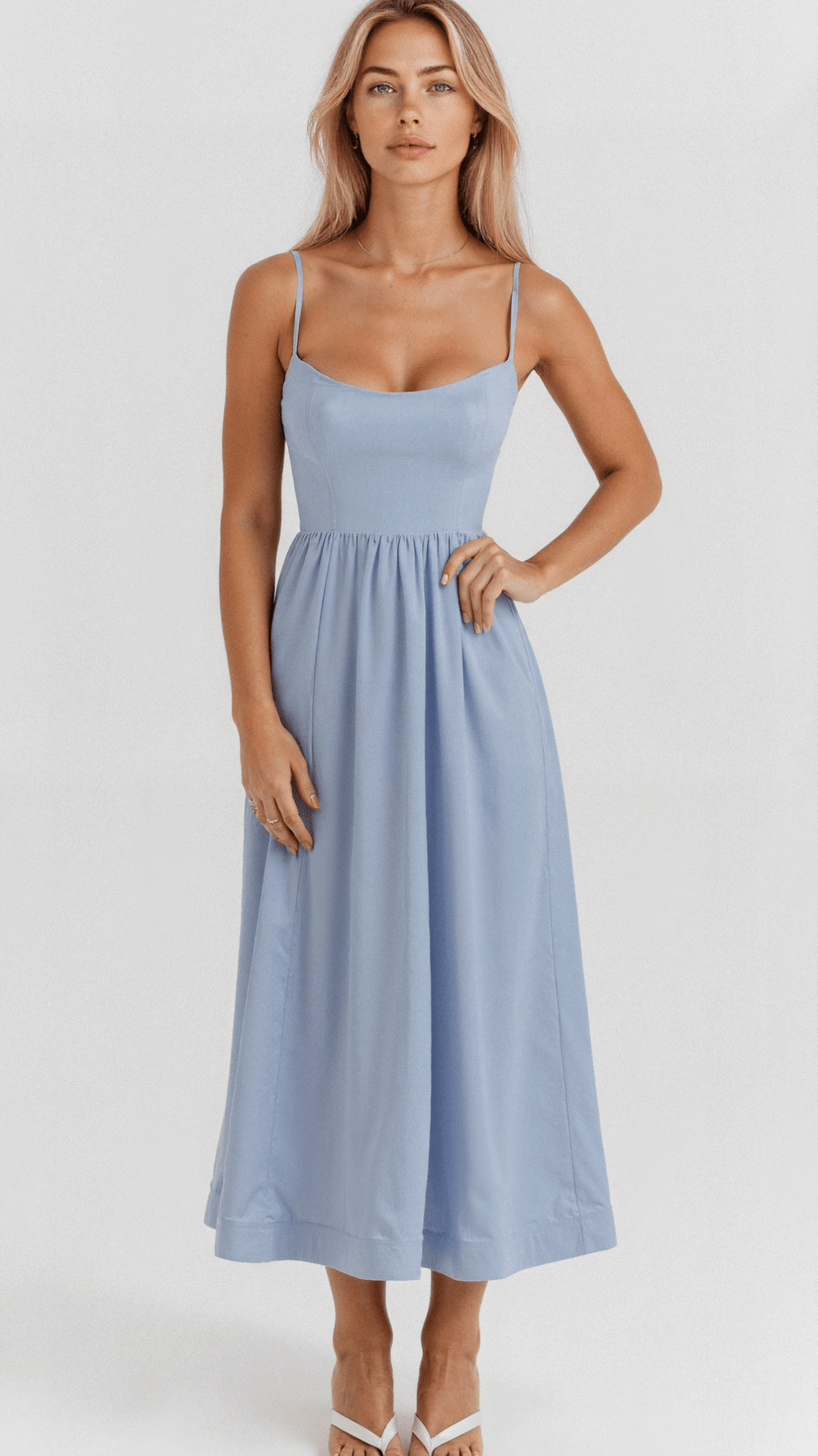 Damen Midikleid Spaghettiträger A-Linie klassisch - Image 2