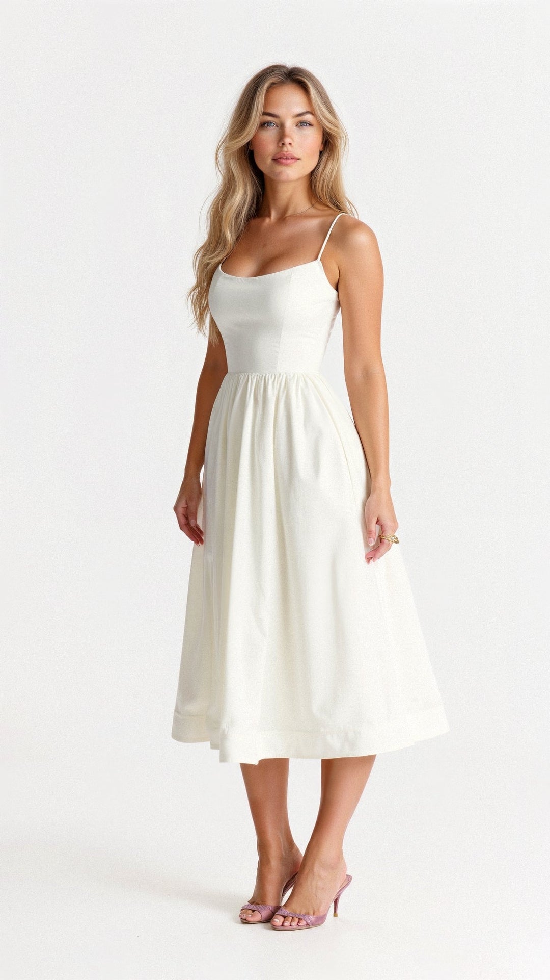 Damen Midikleid Spaghettiträger A-Linie klassisch - Image 4