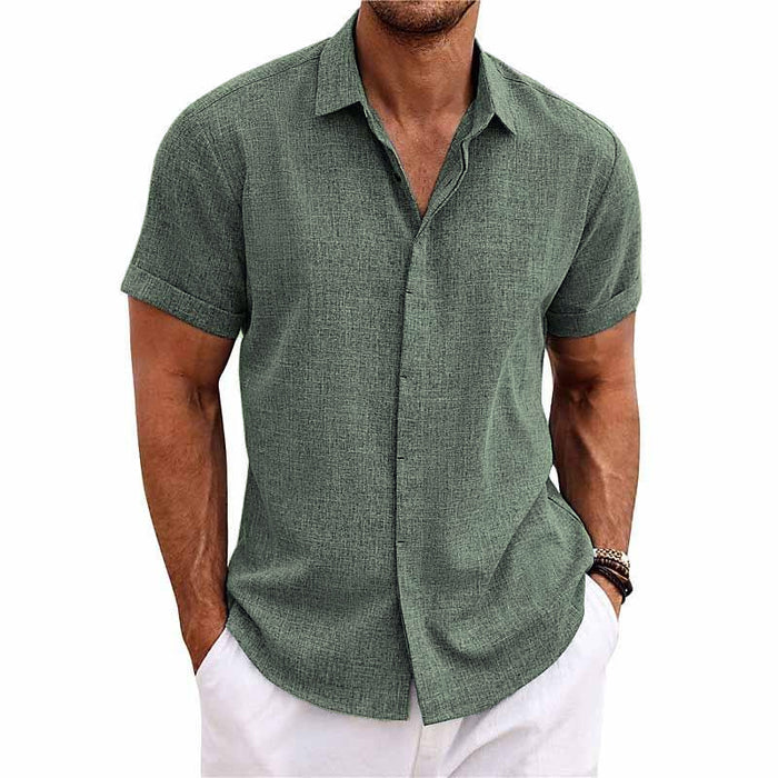 Men’s Short Sleeve Linen Shirt | Classic Lapel Collar