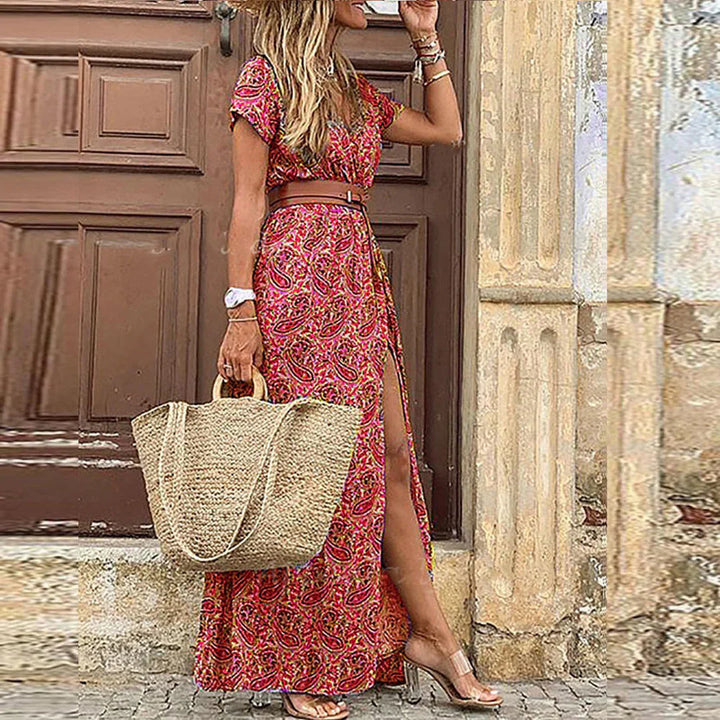 Damen Paisley Maxikleid Gürtel Sommer - Image 4