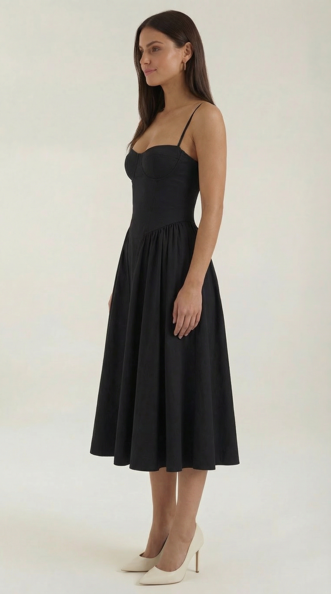 Anneliese - Florales Korsett Midi Kleid Mit Herz Ausschnitt