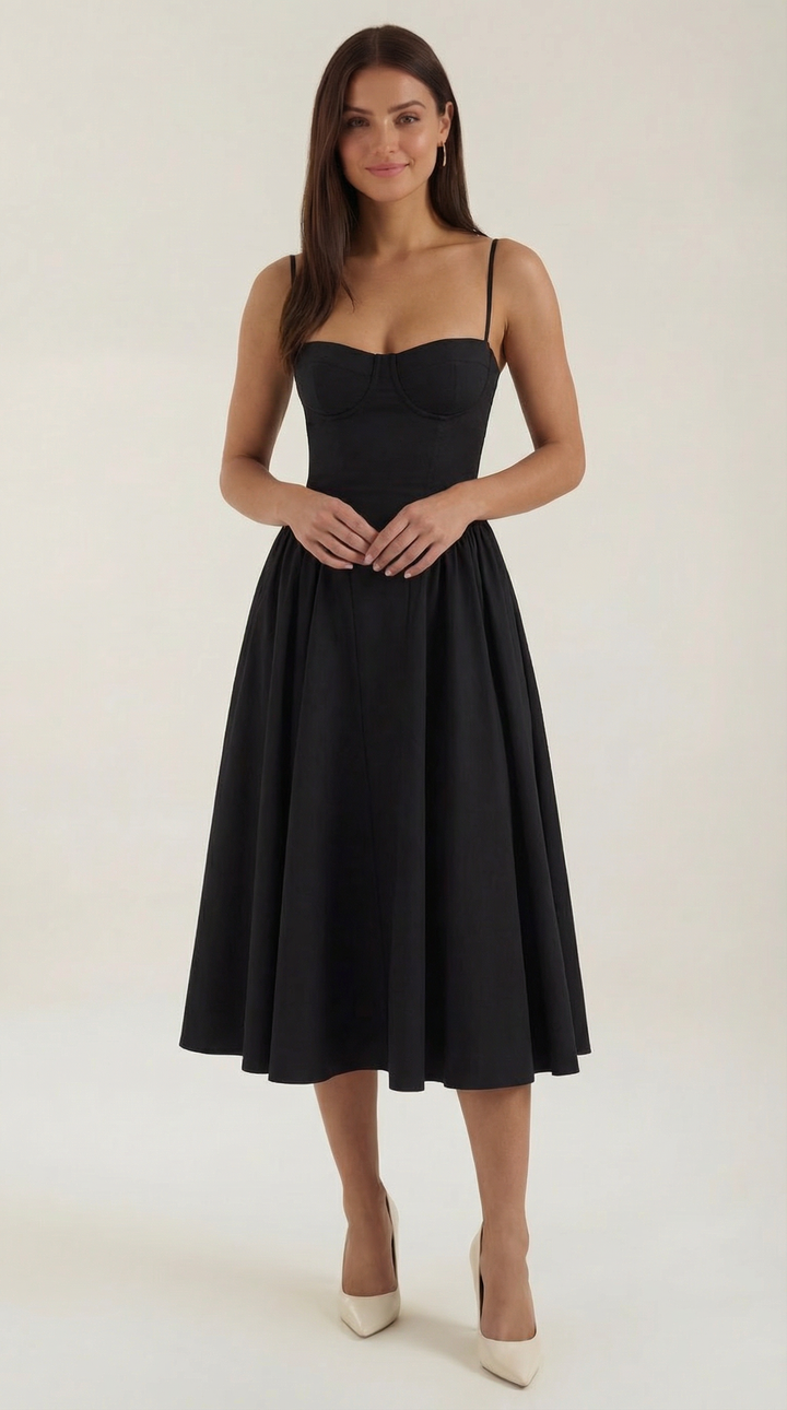 Anneliese - Florales Korsett Midi Kleid Mit Herz Ausschnitt