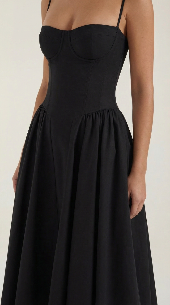 Anneliese - Florales Korsett Midi Kleid Mit Herz Ausschnitt