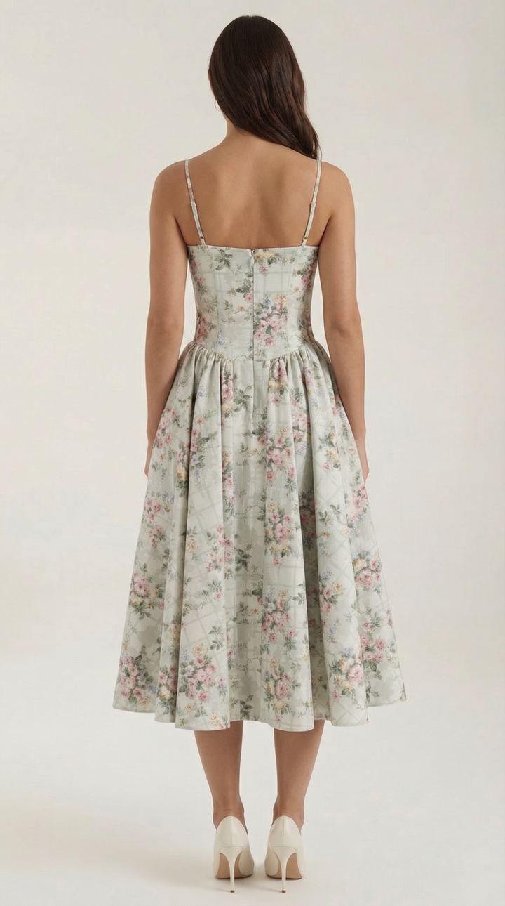 Ysabel – Florales Korsett Midi Kleid Damen