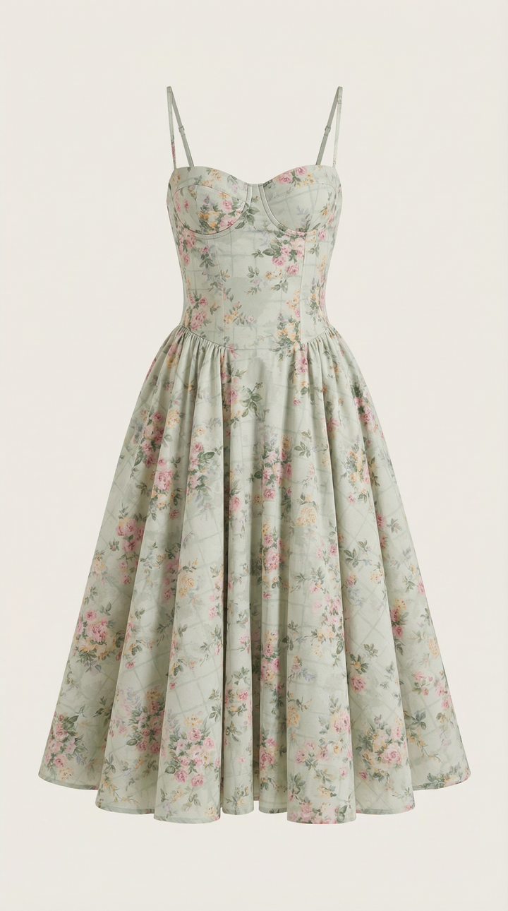 Ysabel – Florales Korsett Midi Kleid Damen