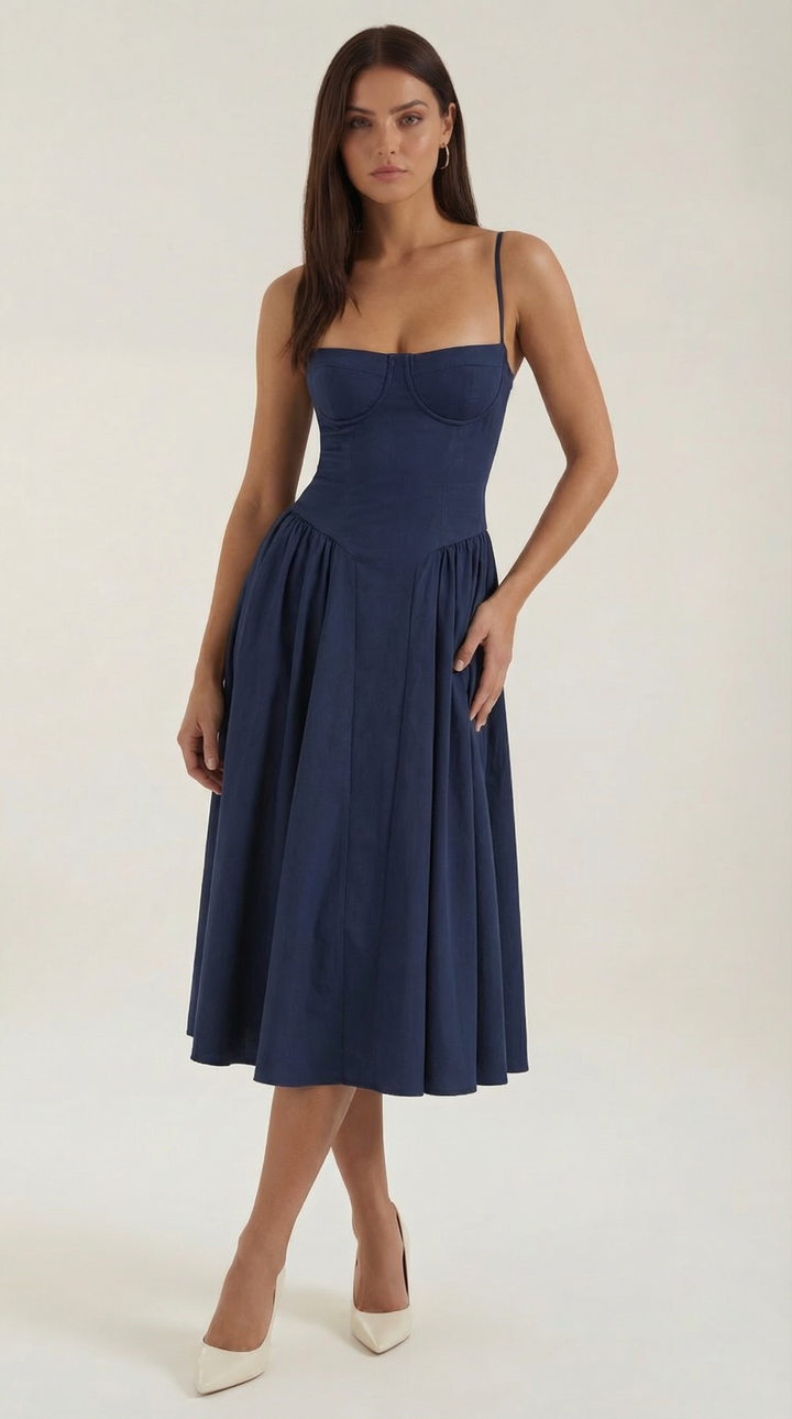 Ysabel – Florales Korsett Midi Kleid Damen