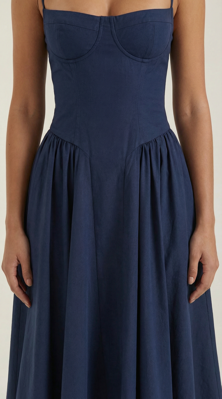 Anneliese - Florales Korsett Midi Kleid Mit Herz Ausschnitt
