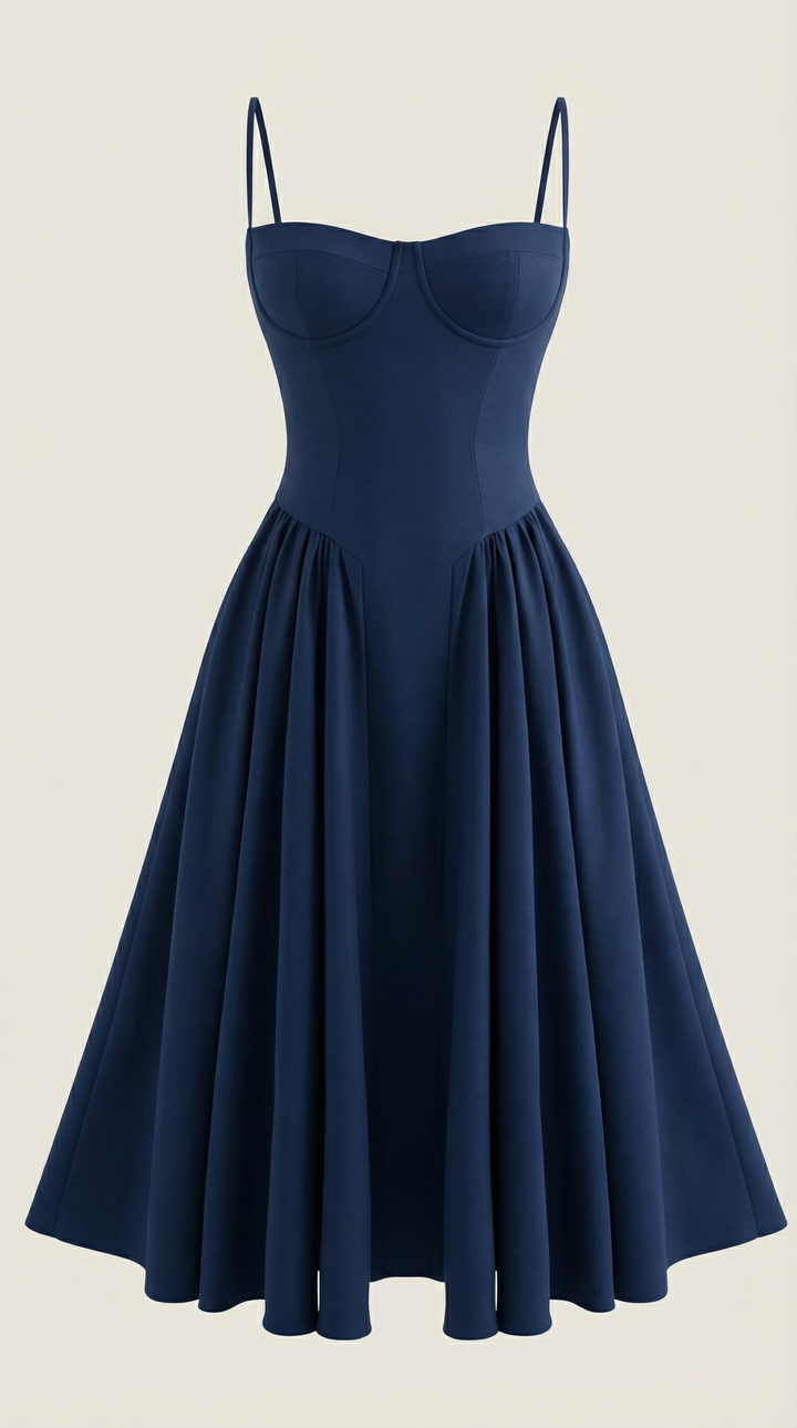 Anneliese - Florales Korsett Midi Kleid Mit Herz Ausschnitt