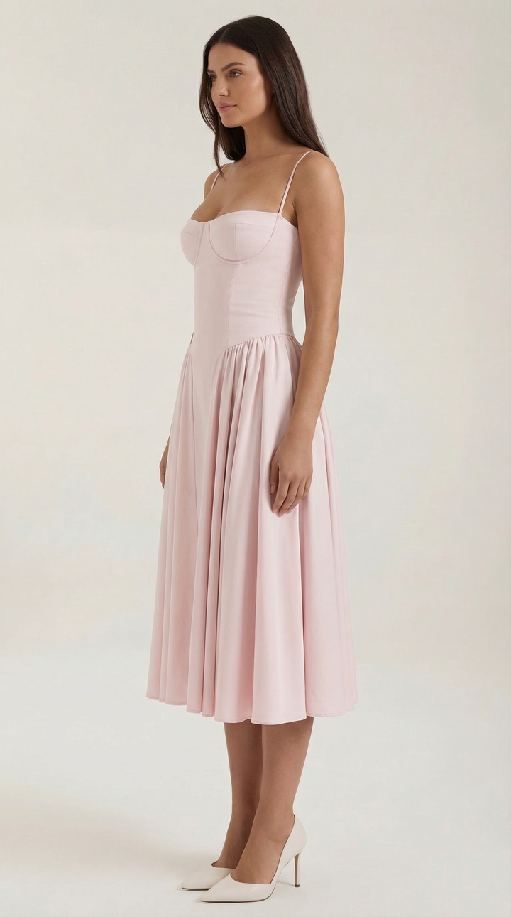 Anneliese - Florales Korsett Midi Kleid Mit Herz Ausschnitt