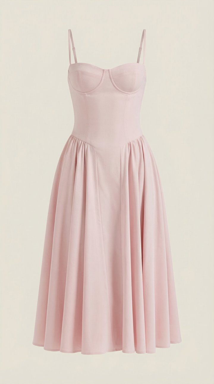 Anneliese - Florales Korsett Midi Kleid Mit Herz Ausschnitt