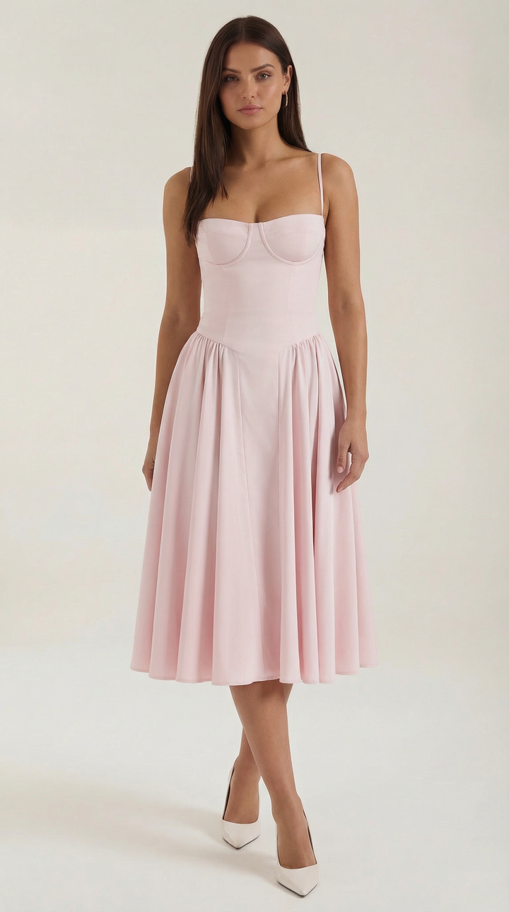 Anneliese - Florales Korsett Midi Kleid Mit Herz Ausschnitt
