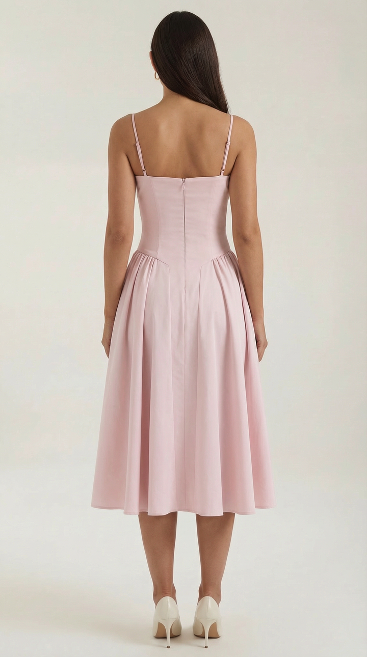 Anneliese - Florales Korsett Midi Kleid Mit Herz Ausschnitt