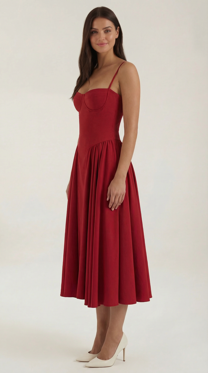 Ysabel – Florales Korsett Midi Kleid Damen