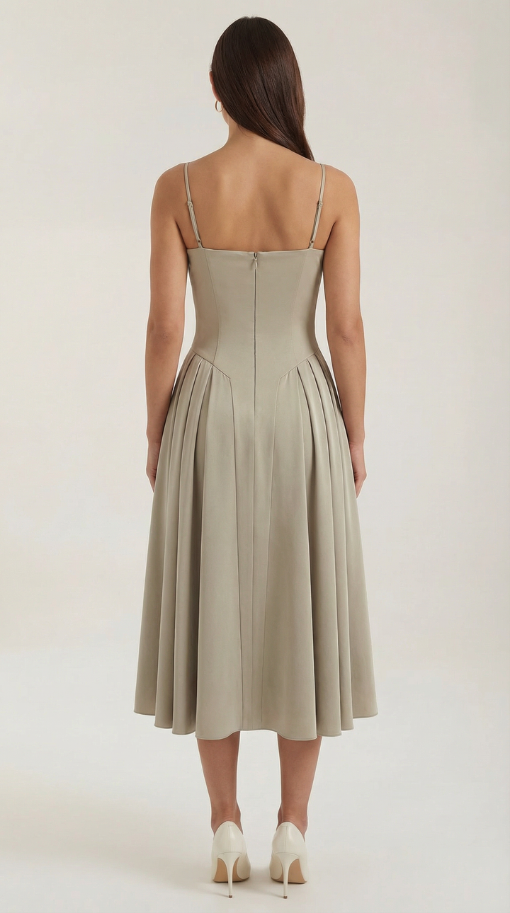 Anneliese - Florales Korsett Midi Kleid Mit Herz Ausschnitt