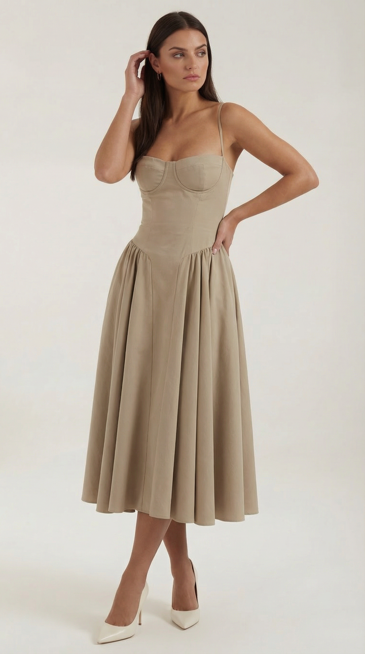 Ysabel – Florales Korsett Midi Kleid Damen