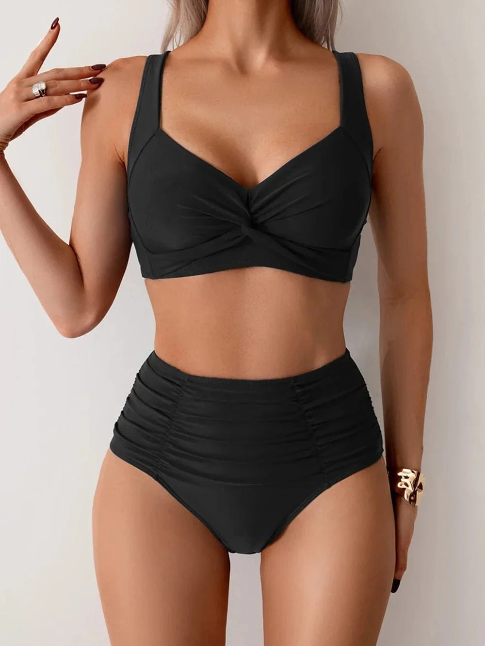 Damen Zweiteiliger High Waist Bikini Figurschmeichler Retro