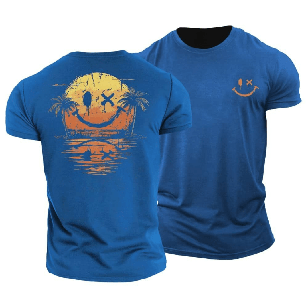 Men's Smiley Face Graphic T-Shirt Summer Tee - Image 7