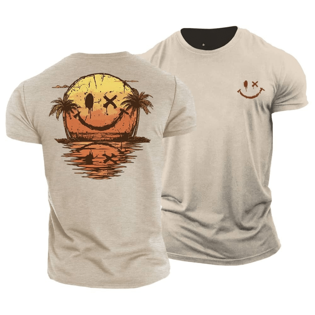 Men's Smiley Face Graphic T-Shirt Summer Tee
