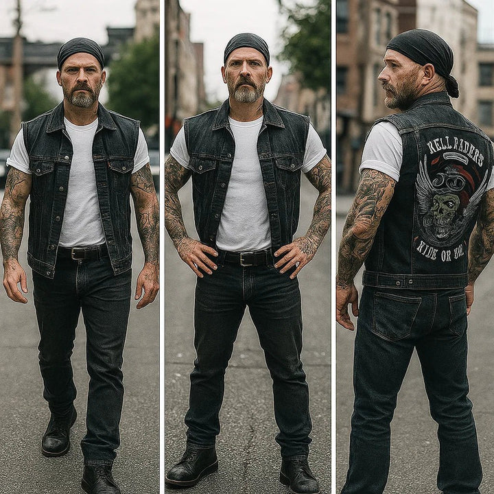 Herren Denim Motorradweste Biker Kutte Ärmellos - Image 3