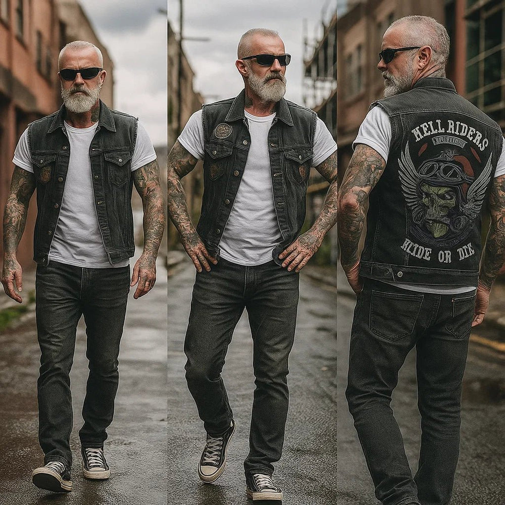 Herren Denim Motorradweste Biker Kutte Ärmellos - Image 2