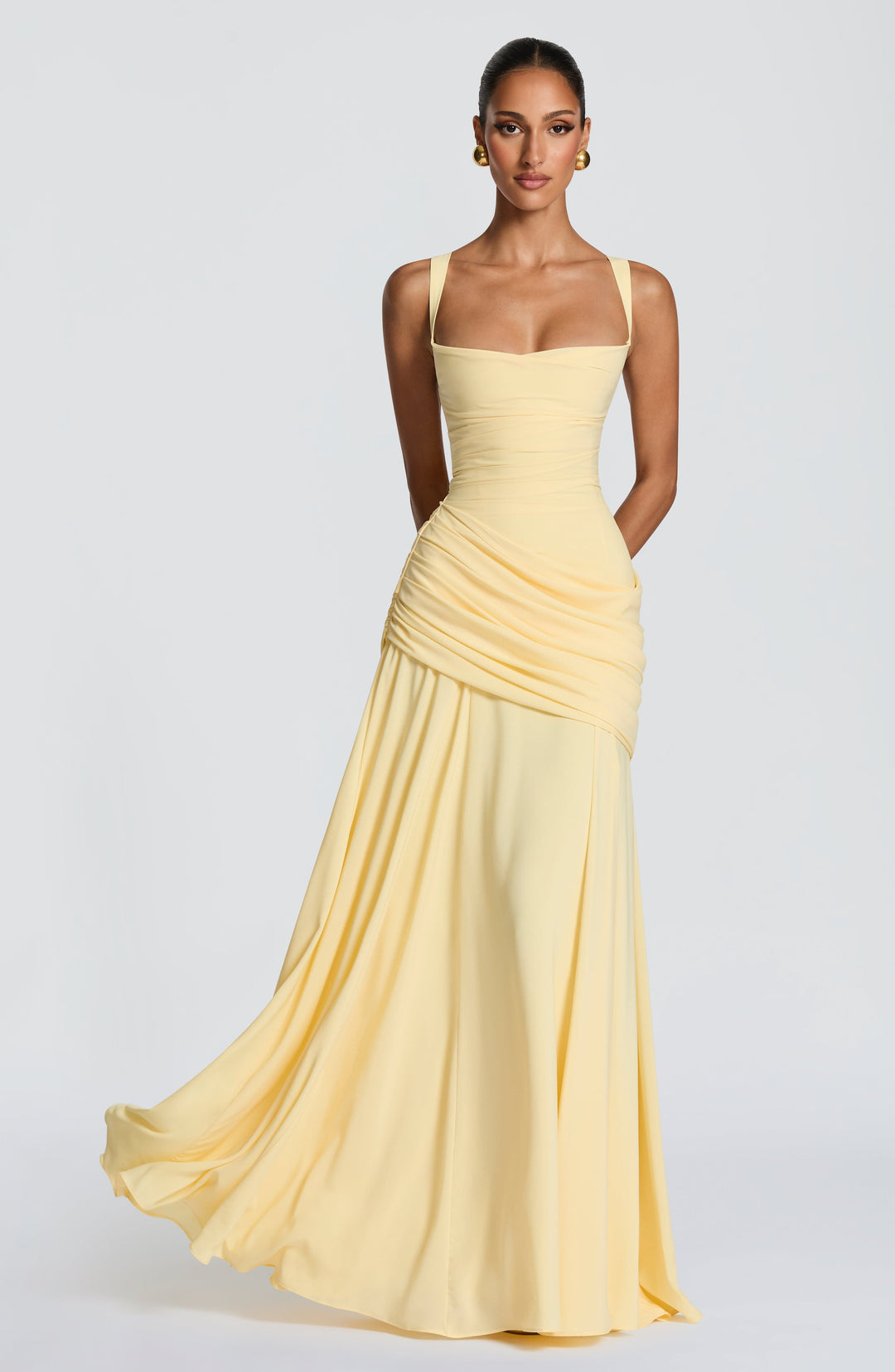 Damen Abendkleid lang elegant Wasserfallausschnitt Maxikleid bodenlang