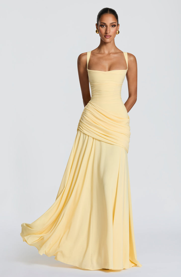 Damen Abendkleid lang elegant Wasserfallausschnitt Maxikleid bodenlang