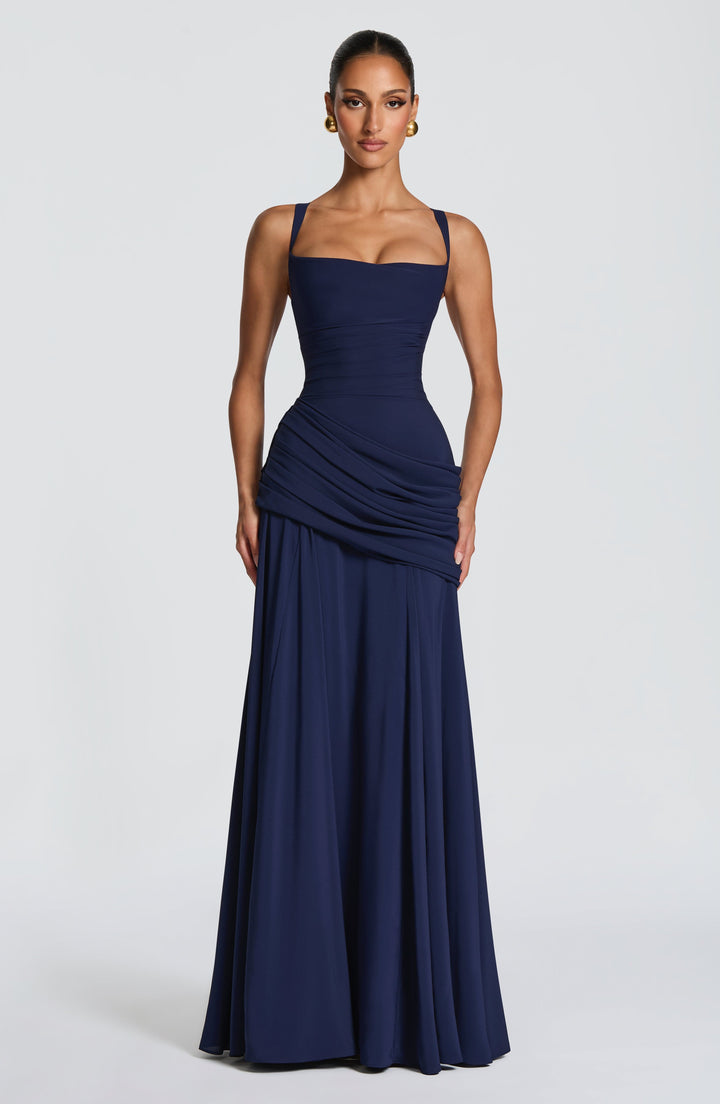 Damen Abendkleid lang elegant Wasserfallausschnitt Maxikleid bodenlang - Image 7