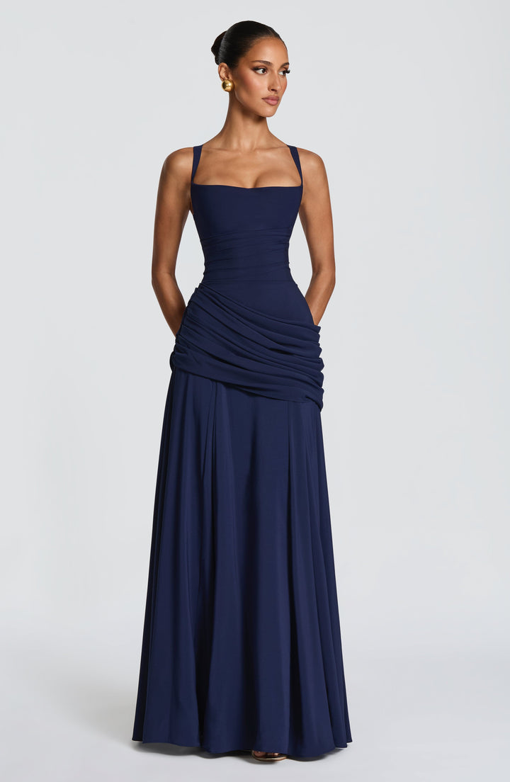 Damen Abendkleid lang elegant Wasserfallausschnitt Maxikleid bodenlang - Image 10