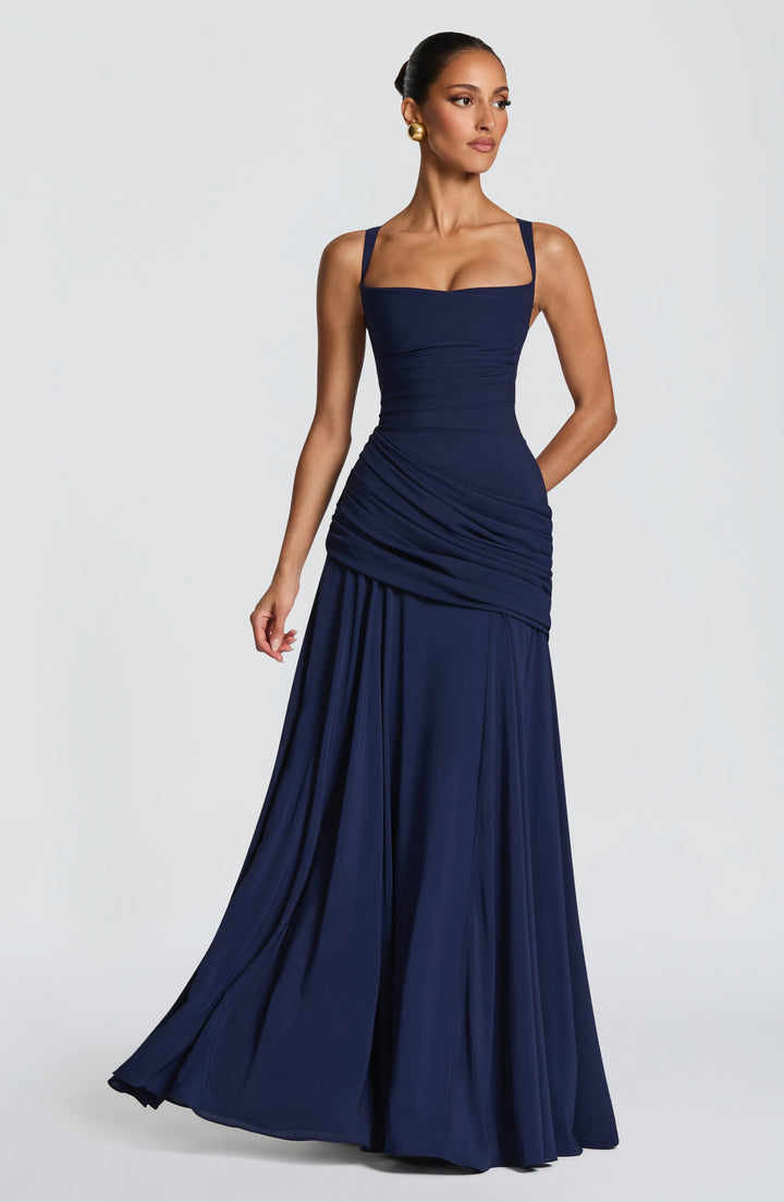 Damen Abendkleid lang elegant Wasserfallausschnitt Maxikleid bodenlang - Image 8