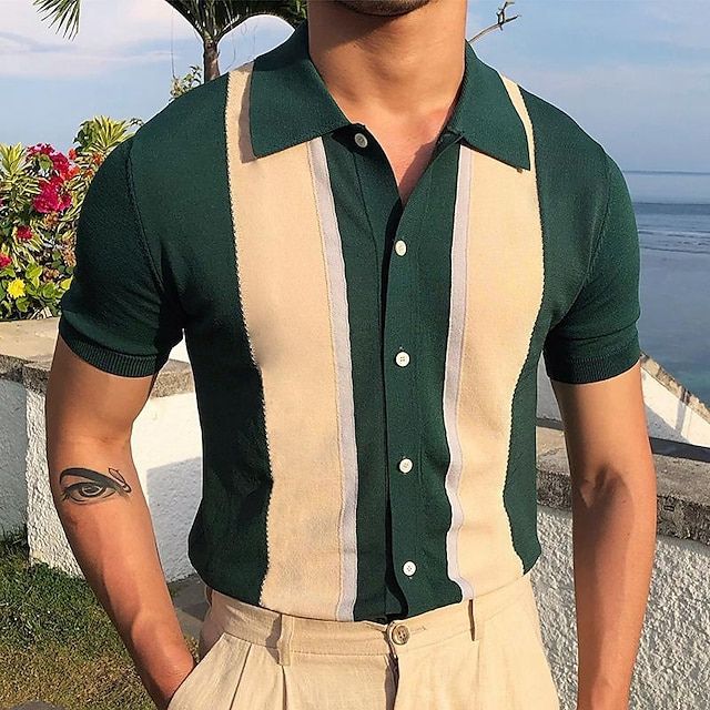 Herren Poloshirt Gestreift Atmungsaktiv Sommer - Image 2