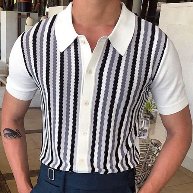 Herren Poloshirt Gestreift Atmungsaktiv Sommer - Image 3