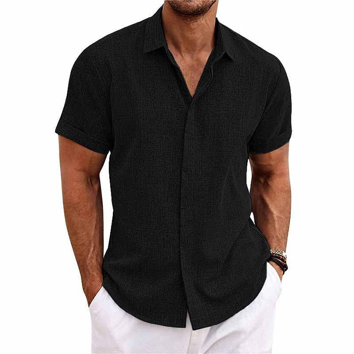 Men’s Short Sleeve Linen Shirt | Classic Lapel Collar