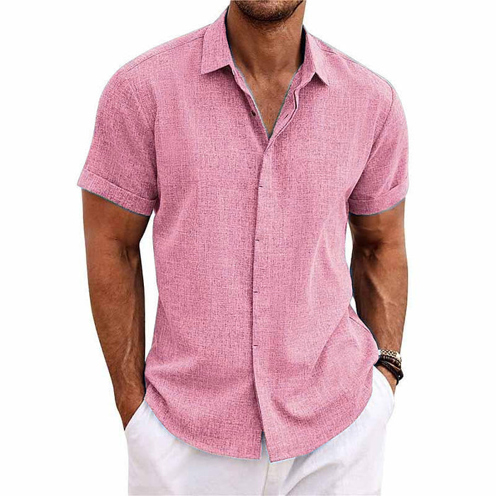 Men’s Short Sleeve Linen Shirt | Classic Lapel Collar