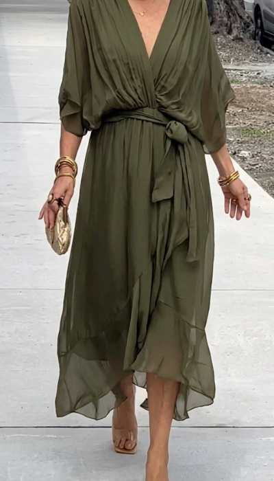Whitney | Elegant Soft V-Neck Silk Dress for Women