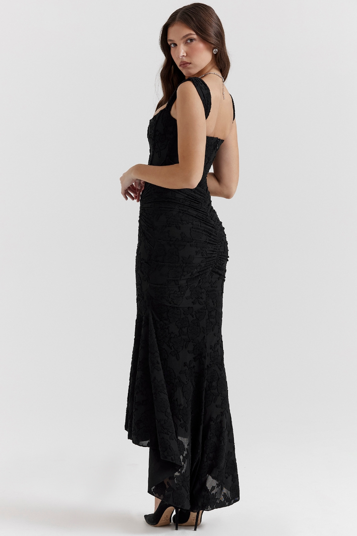 Lioraelle - Florales Korsett Midi Kleid Mit Asymmetrischem Schnitt