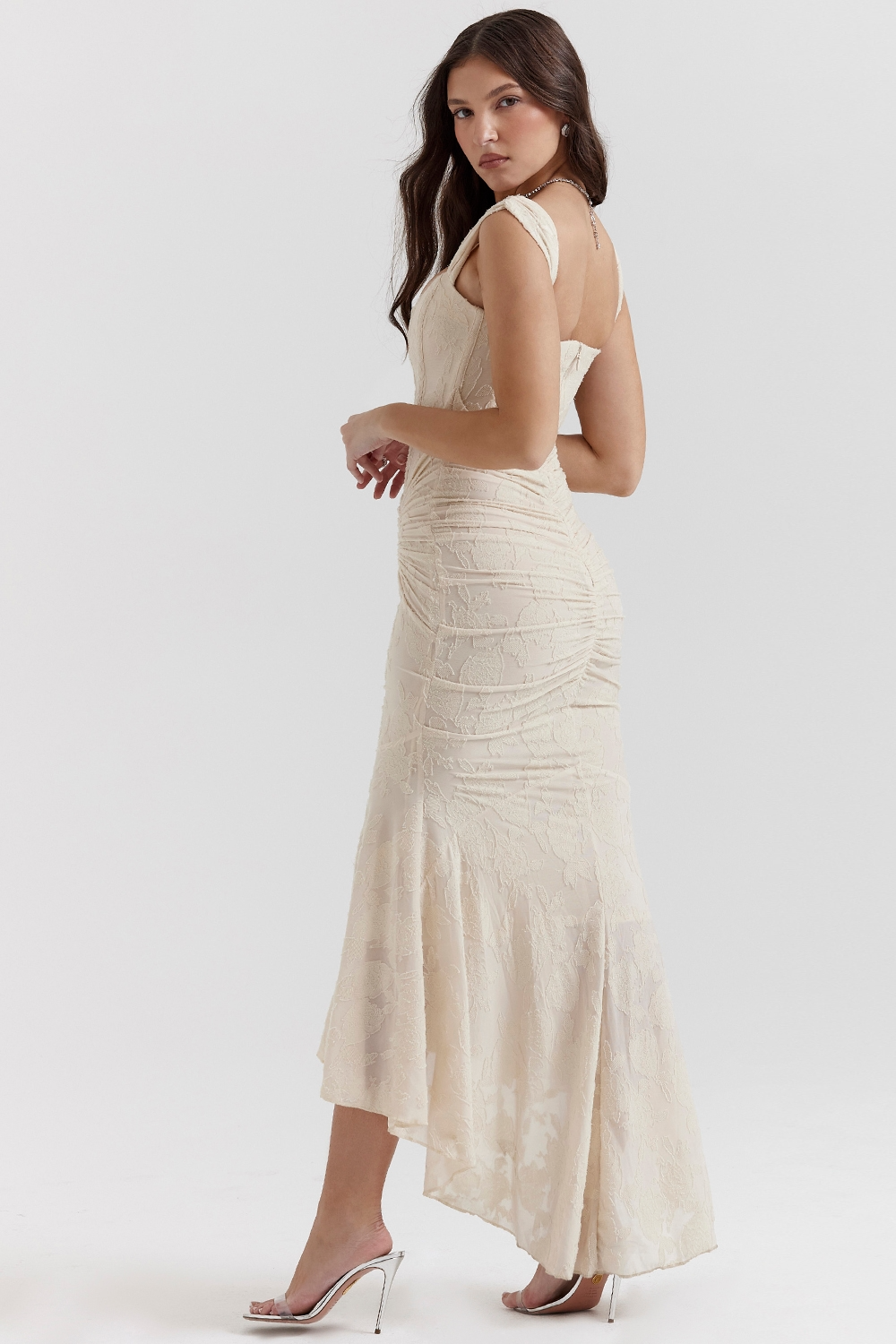 Lioraelle - Florales Korsett Midi Kleid Mit Asymmetrischem Schnitt