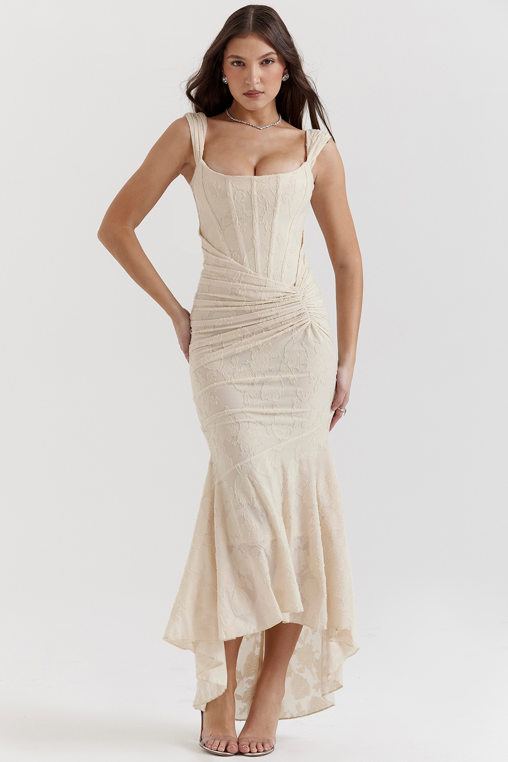 Lioraelle - Florales Korsett Midi Kleid Mit Asymmetrischem Schnitt
