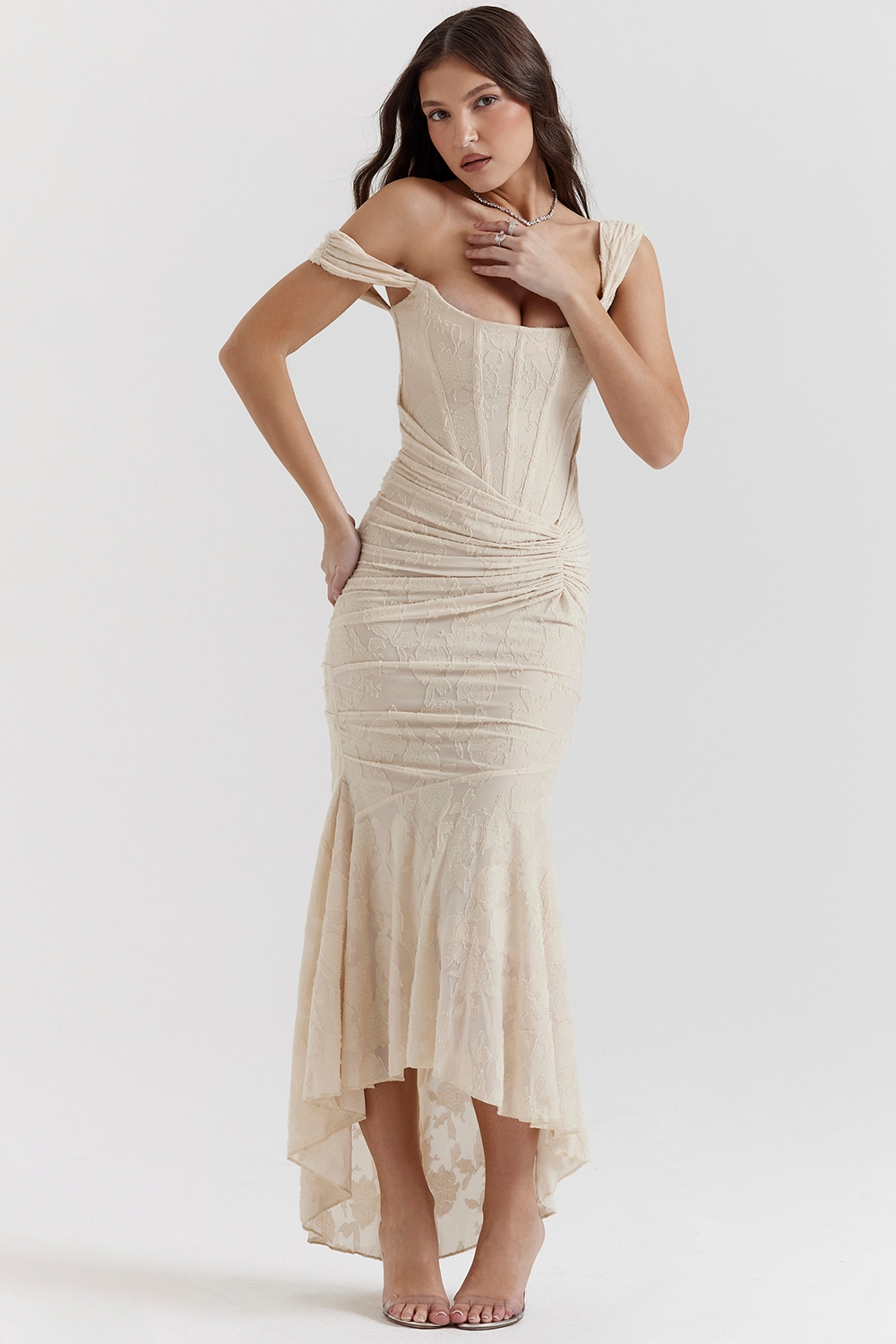 Lioraelle - Florales Korsett Midi Kleid Mit Asymmetrischem Schnitt
