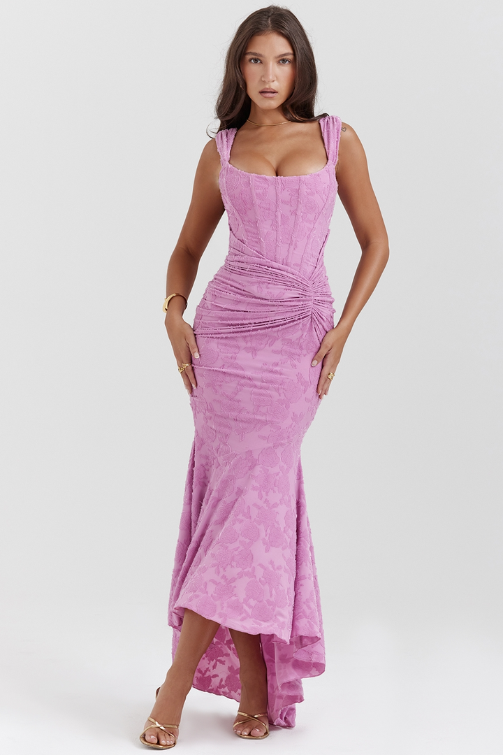 Lioraelle - Florales Korsett Midi Kleid Mit Asymmetrischem Schnitt