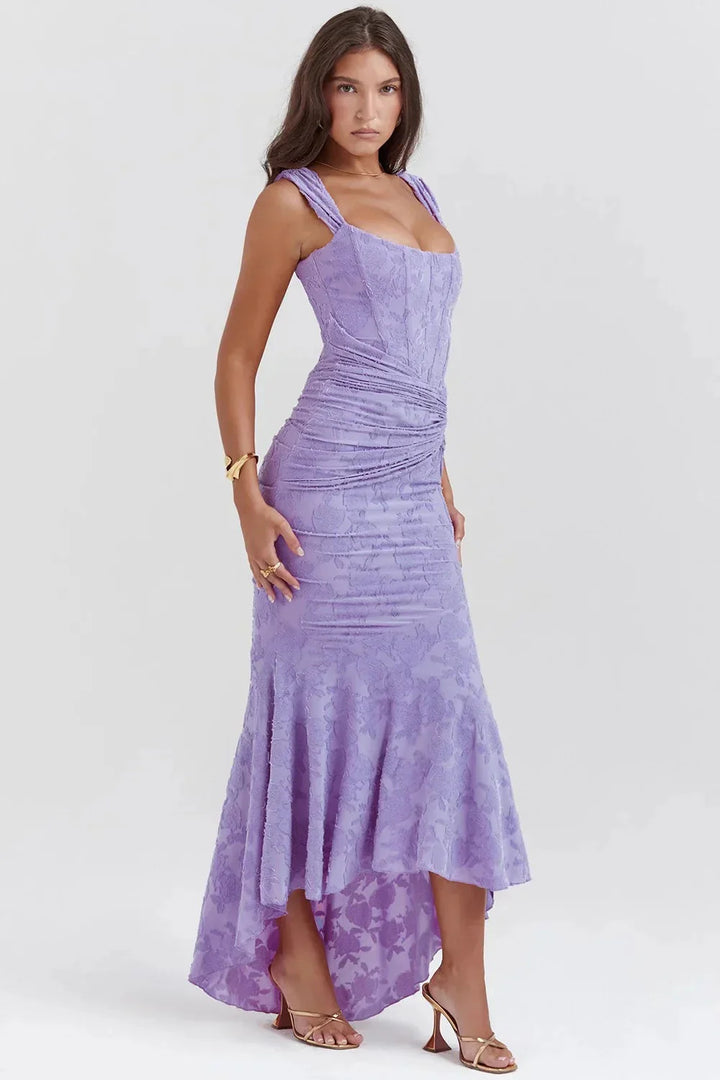 Lioraelle - Florales Korsett Midi Kleid Mit Asymmetrischem Schnitt