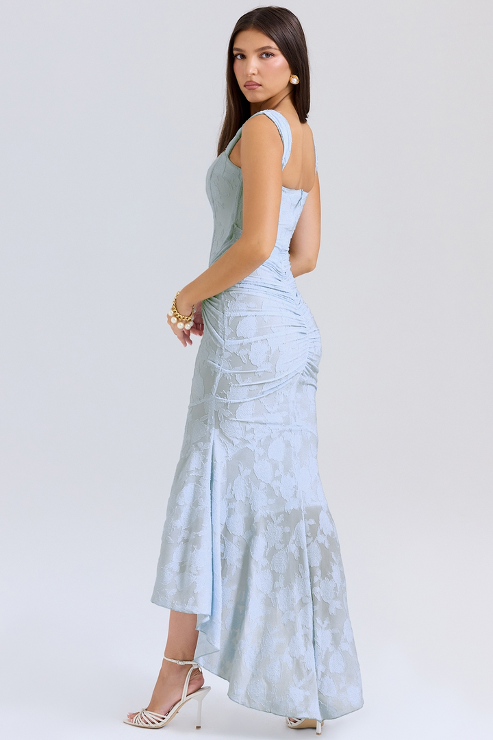 Lioraelle - Florales Korsett Midi Kleid Mit Asymmetrischem Schnitt