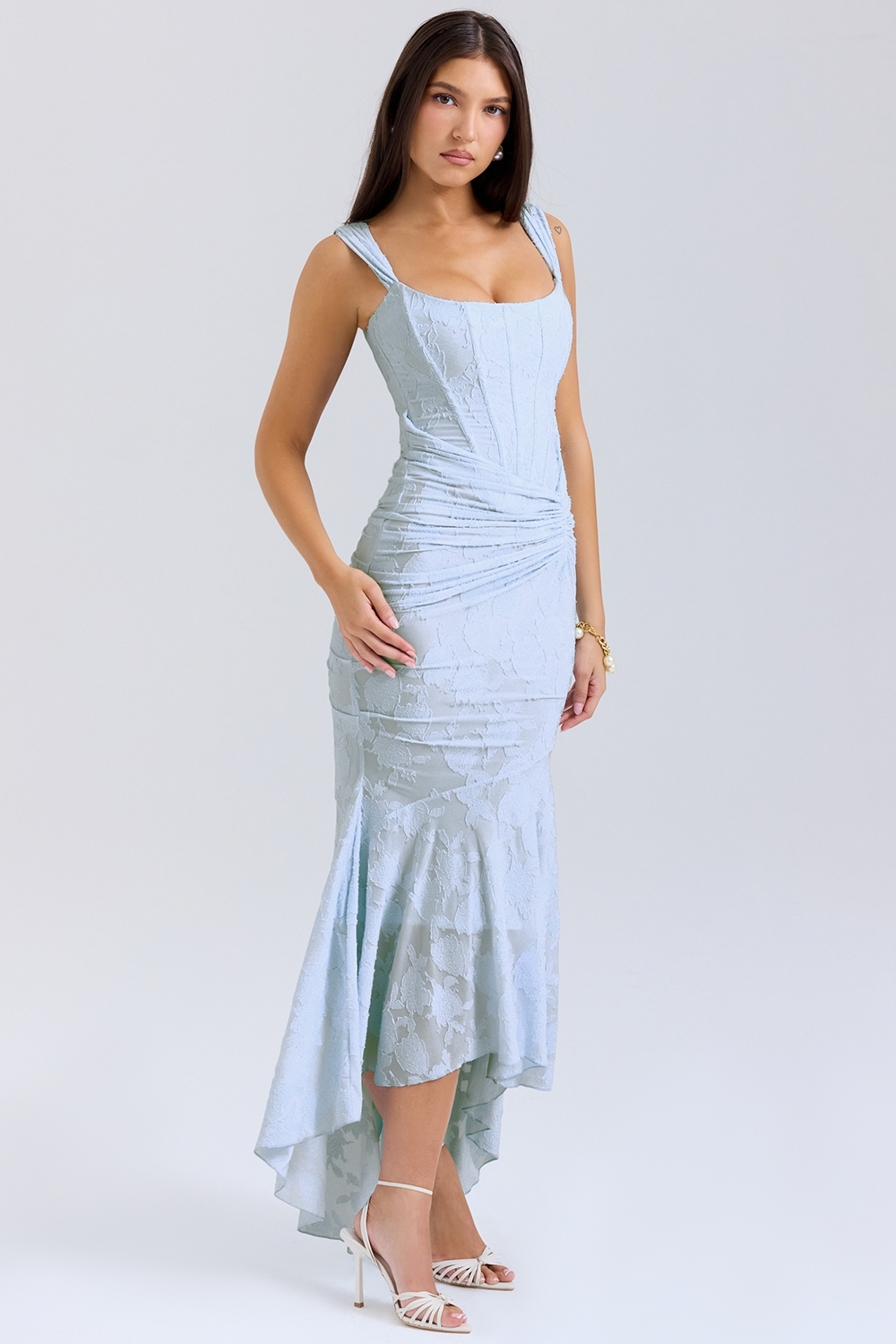 Lioraelle - Florales Korsett Midi Kleid Mit Asymmetrischem Schnitt