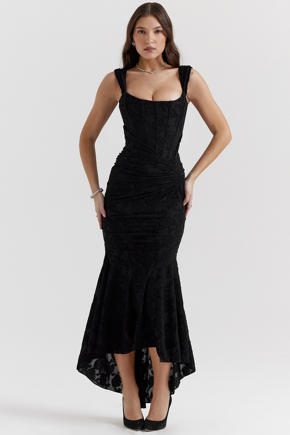 Lioraelle - Florales Korsett Midi Kleid Mit Asymmetrischem Schnitt