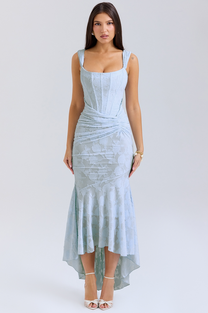 Lioraelle - Florales Korsett Midi Kleid Mit Asymmetrischem Schnitt